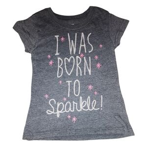 Girls gray tshirt glitter sparkle pink white 6/6x
